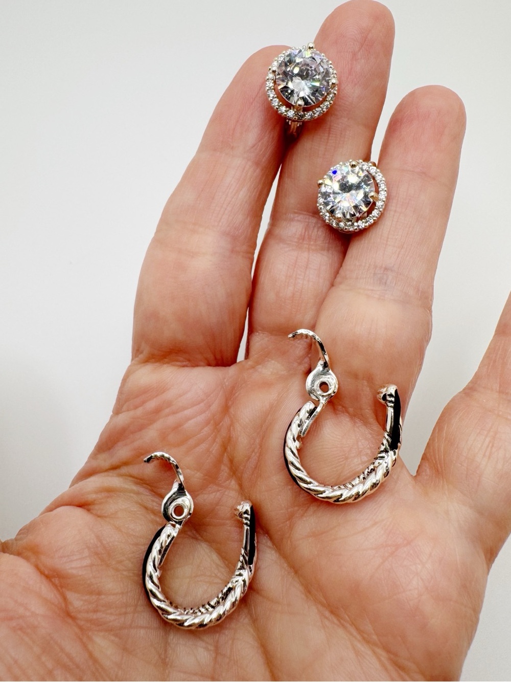 TJG Silver-Tone Black Accent Hoop & Clear Crystal Halo Clip-on Earring Bundle